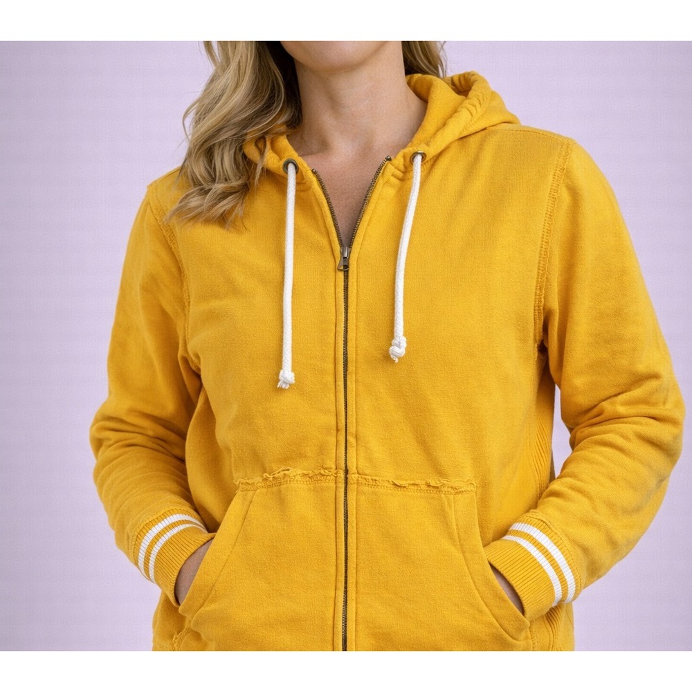 Mitchell & Ness Womens Small Yellow Zip Up Hoodie Distressed‎ Hem Cotton Jacket